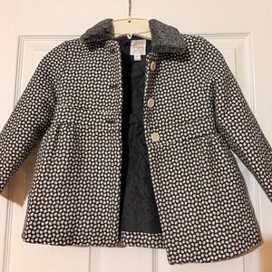 Cat & Jack Girls Toddler Gray & Cream Coat Pockets Buttons Faux Fur Collar Sz 5T